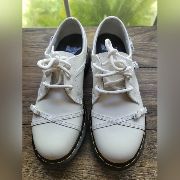 Dr. Martens Shoes - Dr. Martens White Leather Shoes with Yellow Accents